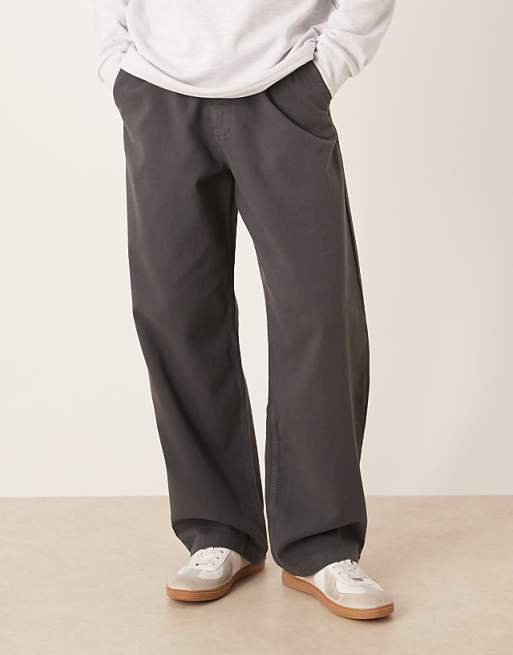 ASOS DESIGN Loose Straight Fit Twill Chino In Grey With Vintage Wash