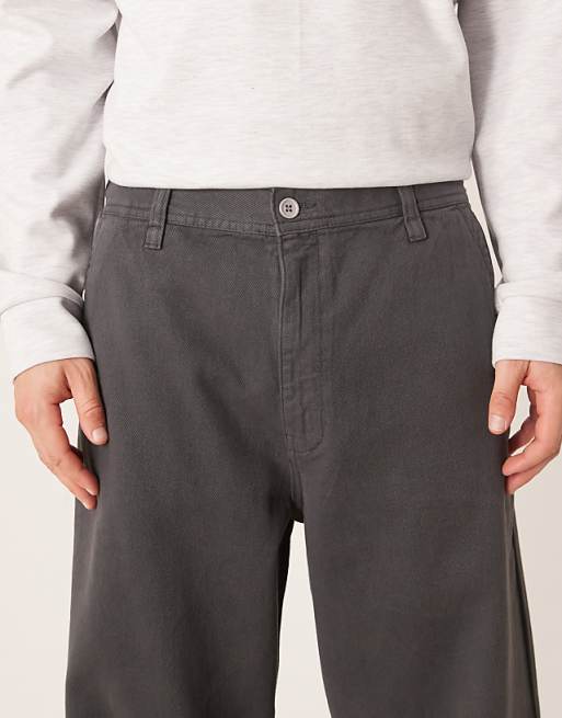 ASOS DESIGN Loose Straight Fit Twill Chino In Grey With Vintage Wash