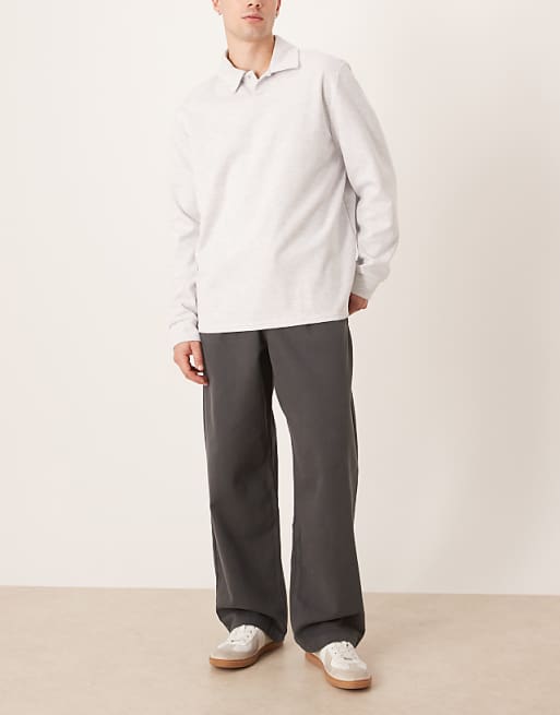 ASOS DESIGN loose straight fit twill chino in grey with vintage wash