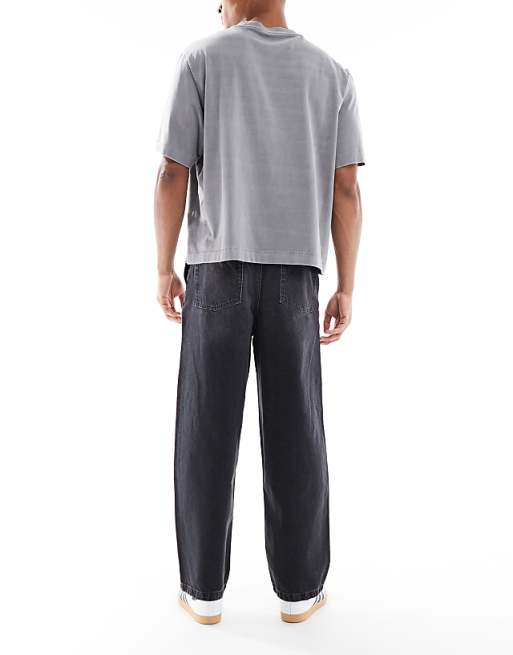 ASOS DESIGN Loose Straight Jean With Jogger Styling In Black Wash