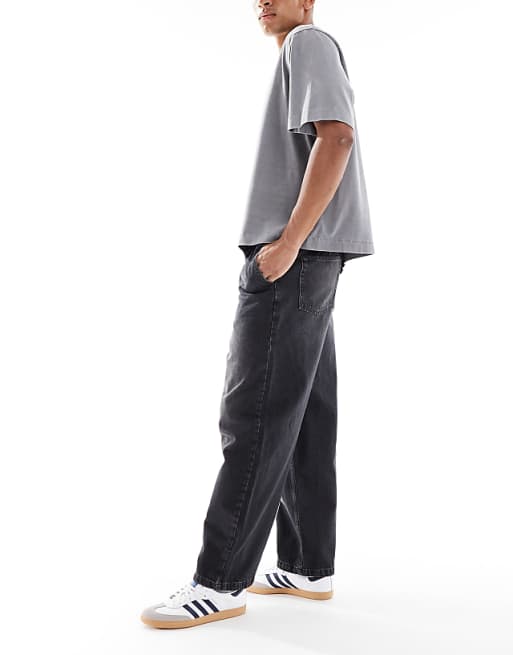 ASOS DESIGN Loose Straight Jean With Jogger Styling In Black Wash