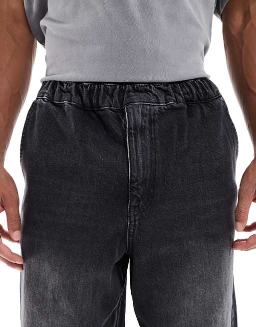 ASOS DESIGN Loose Straight Jean With Jogger Styling In Black Wash