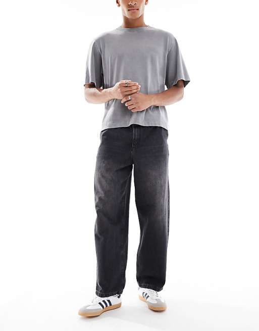 ASOS DESIGN Loose straight jean with jogger styling in black wash