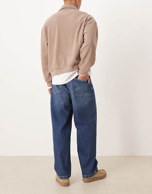ASOS DESIGN Loose Straight Jeans In Dark Blue Overdye