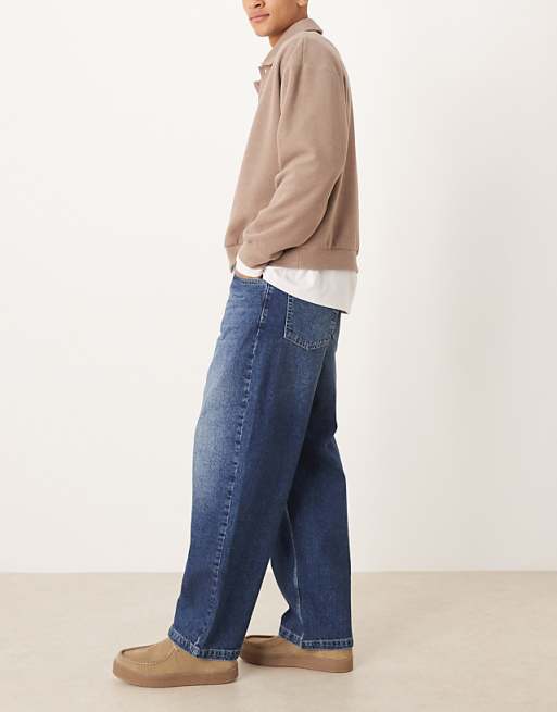 ASOS DESIGN Loose Straight Jeans In Dark Blue Overdye
