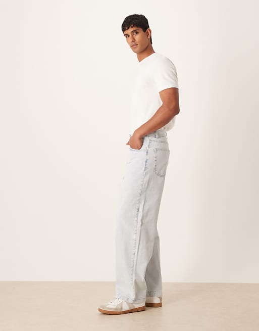 ASOS DESIGN Loose Straight Jeans In Light Wash Blue