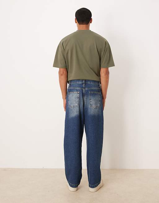 ASOS DESIGN Loose Straight Jeans In Mid Wash Blue