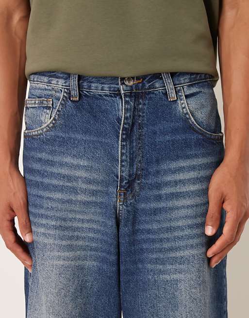 ASOS DESIGN Loose Straight Jeans In Mid Wash Blue