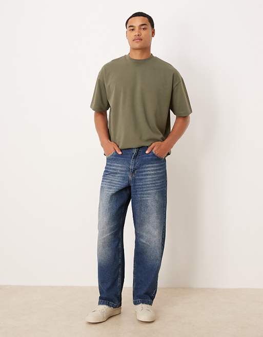 ASOS DESIGN loose straight jeans in mid wash blue