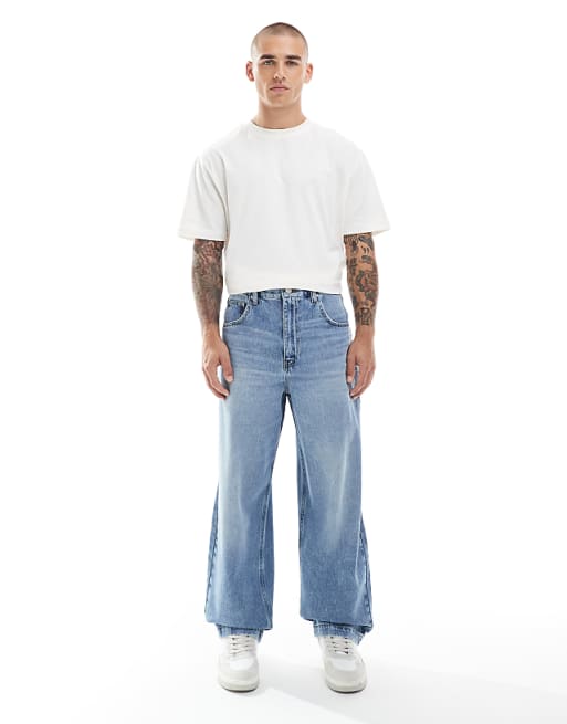 ASOS DESIGN Loose Straight Jeans In Midwash Blue