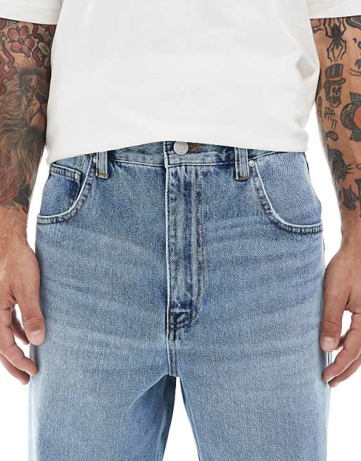 ASOS DESIGN Loose Straight Jeans In Midwash Blue