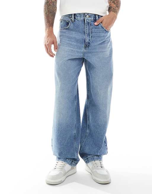 ASOS DESIGN loose straight jeans in midwash blue