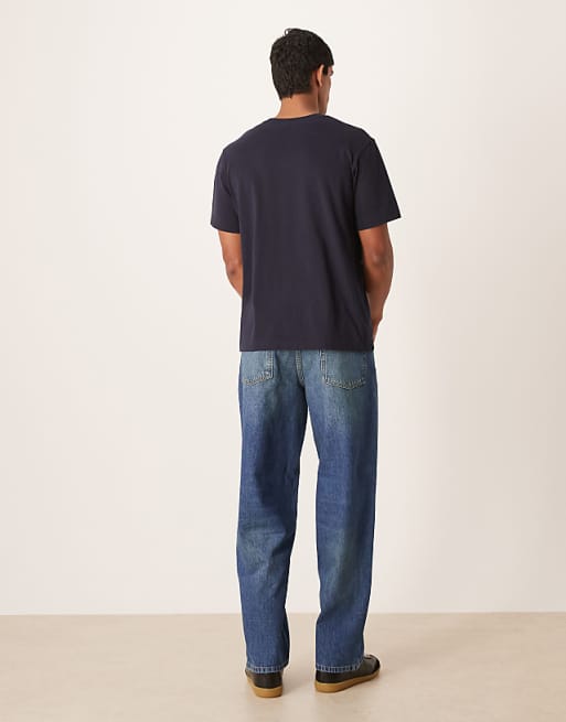 ASOS DESIGN Loose Straight Jeans In Vintage Dark Wash Blue