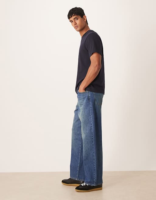 ASOS DESIGN Loose Straight Jeans In Vintage Dark Wash Blue