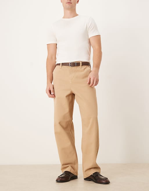 ASOS DESIGN Loose Straight Trousers In Beige