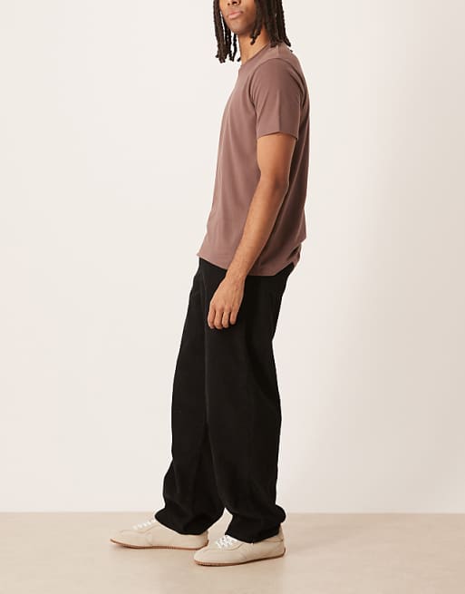 ASOS DESIGN Loose Straight Trousers In Black Corduroy
