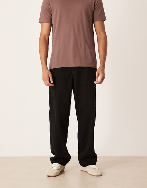 ASOS DESIGN loose straight trousers in black corduroy