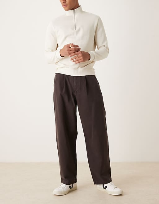 ASOS DESIGN Loose Straight Trousers In Brown With Double Pleats