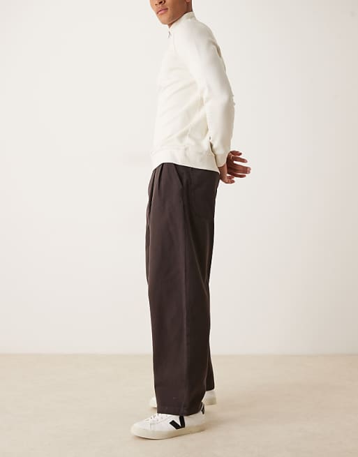 ASOS DESIGN Loose Straight Trousers In Brown With Double Pleats