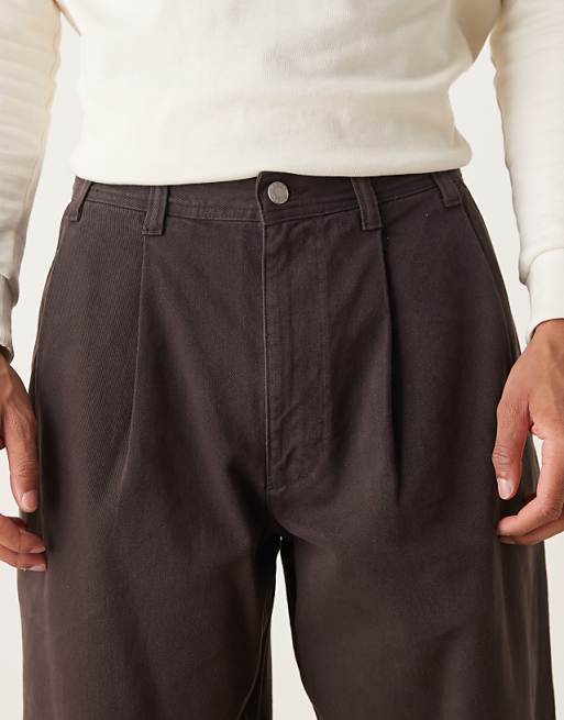 ASOS DESIGN Loose Straight Trousers In Brown With Double Pleats