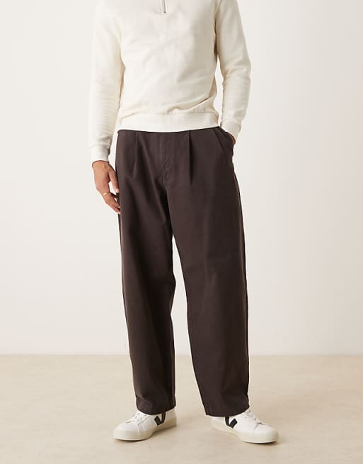ASOS DESIGN loose straight trousers in brown with double pleats