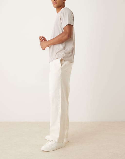 ASOS DESIGN Loose Straight Trousers In Ecru With Drawcord