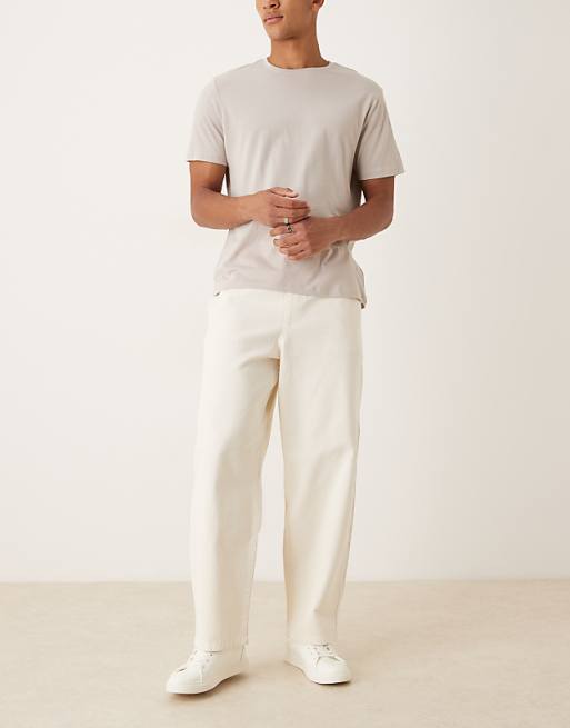 ASOS DESIGN Loose Straight Trousers In Ecru With Drawcord