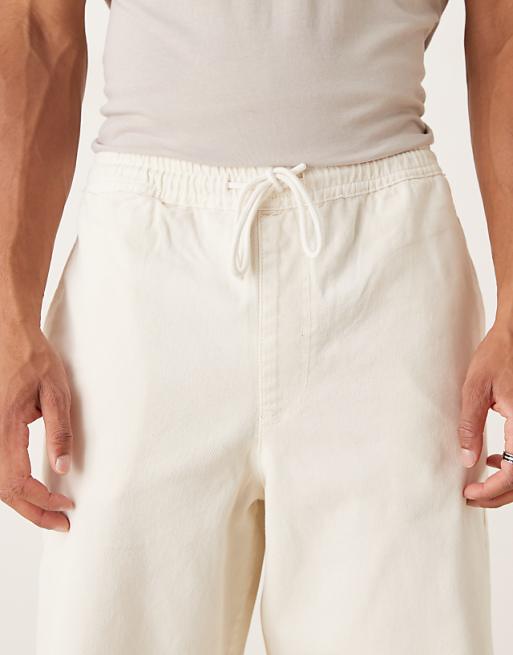 ASOS DESIGN Loose Straight Trousers In Ecru With Drawcord