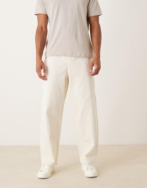 ASOS DESIGN loose straight trousers in ecru with drawcord
