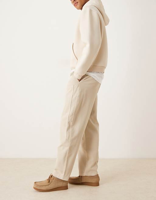 ASOS DESIGN Loose Straight Trousers In Stone With Carpenter Detailing