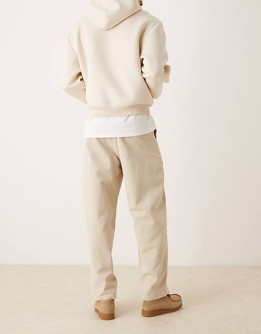 ASOS DESIGN Loose Straight Trousers In Stone With Carpenter Detailing