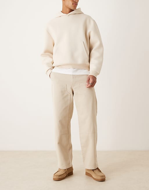 ASOS DESIGN loose straight trousers in stone with carpenter detailing