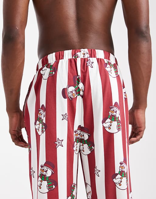 ASOS DESIGN Lounge Bottoms Christmas Stripe Snowman Graphic In Red