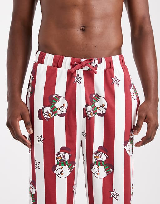 ASOS DESIGN Lounge Bottoms Christmas Stripe Snowman Graphic In Red
