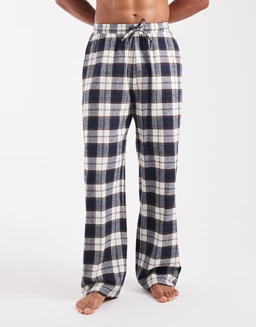ASOS DESIGN Lounge Bottoms In Navy Brushed Check