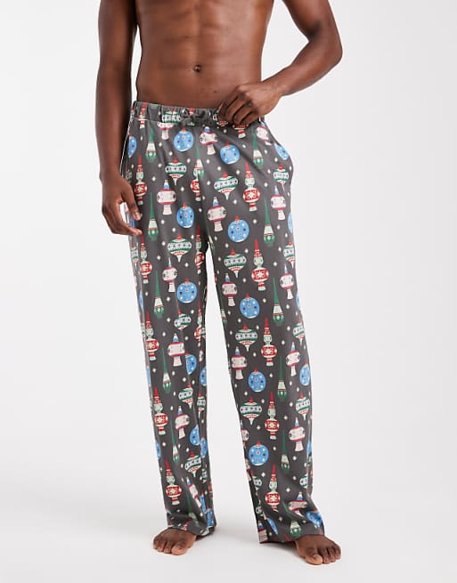 ASOS DESIGN Lounge Bottoms With Christmas Bauble Graphic In Black