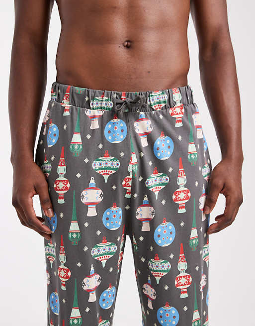 ASOS DESIGN Lounge Bottoms With Christmas Bauble Graphic In Black