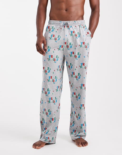ASOS DESIGN Lounge Bottoms With Christmas Feliz Navidad Graphic In Grey