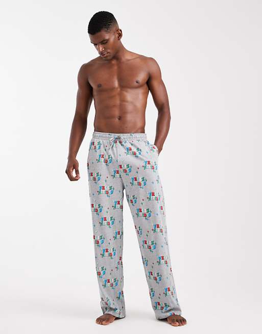 ASOS DESIGN lounge bottoms with Christmas Feliz Navidad graphic in grey