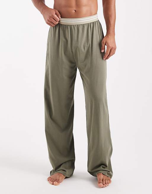 ASOS DESIGN Lounge Bottoms With Wide Leg In Khaki
