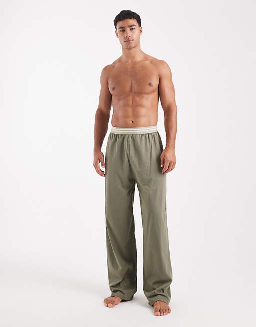 ASOS DESIGN lounge bottoms with wide leg in khaki