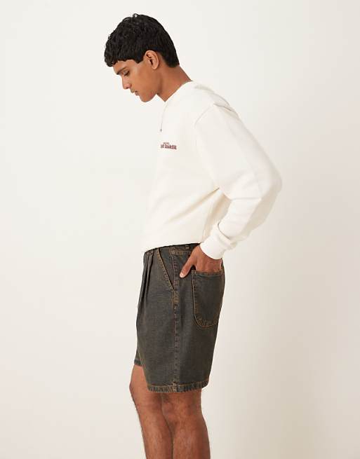 ASOS DESIGN Mid Length Denim Jort With Double Pleats In Brown