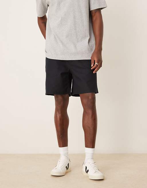 ASOS DESIGN Mid Length Pull On Linen Blend Short In Black