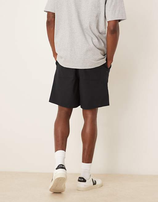 ASOS DESIGN Mid Length Pull On Linen Blend Short In Black
