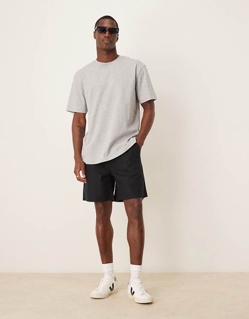 ASOS DESIGN mid length pull on linen blend short in black