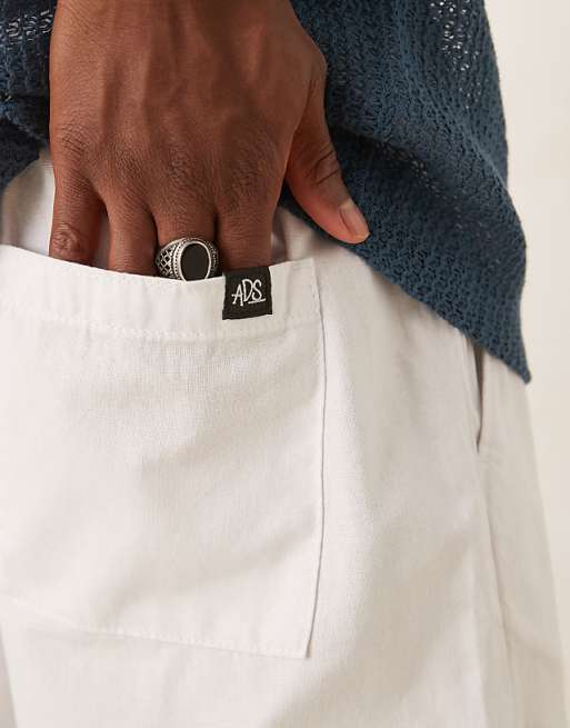 ASOS DESIGN Mid Length Pull On Linen Blend Short In White