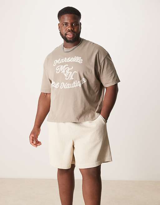 ASOS DESIGN Mid Length Waffle Short In Ecru