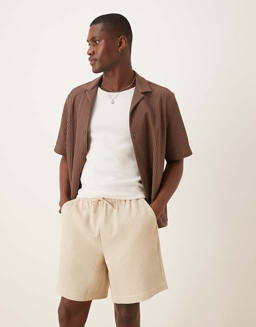 ASOS DESIGN mid length waffle short in ecru