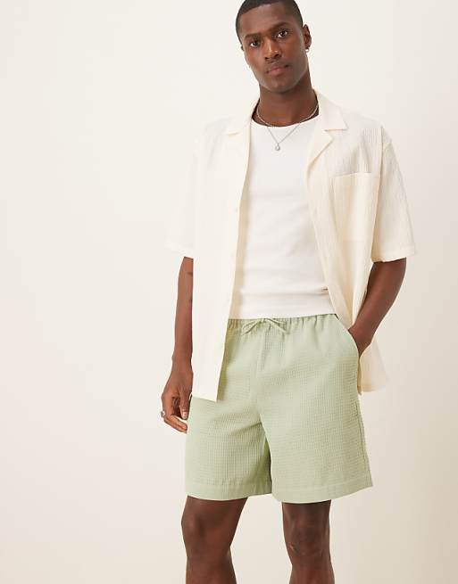 ASOS DESIGN mid length waffle short in green