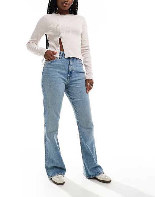 ASOS DESIGN Mid Rise Flare Jeans In Light Vintage Wash